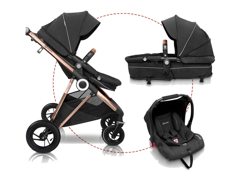 BabyGO Kočík 3 v 1 Halime AIR Pram (zlatá/čierna) BabyGO