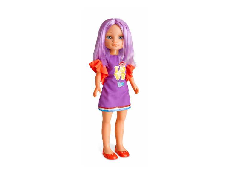 Nancy COLORS Bábika s farebnými vlasmi (fialové šaty) Nancy