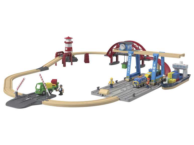 Playtive Drevená železničná súprava XL s kontajnerovým prístavom Playtive