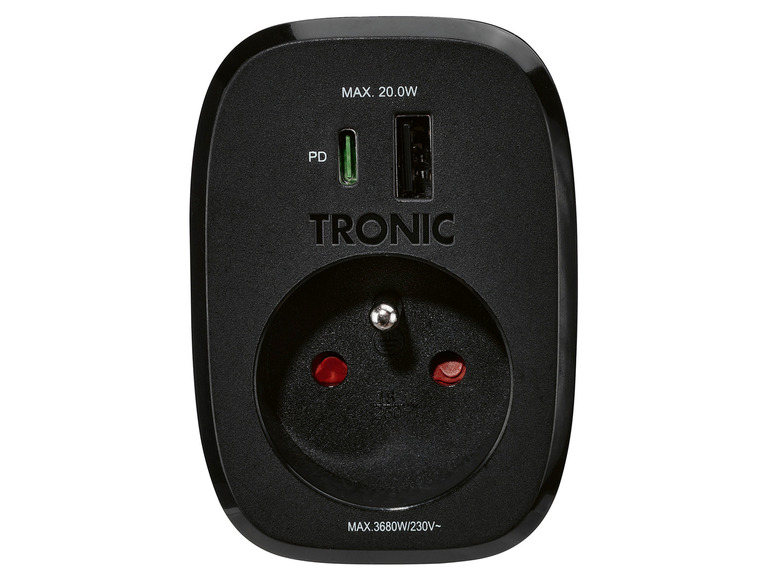 TRONIC® Zásuvkový adaptér USB A + C (čierna) TRONIC®